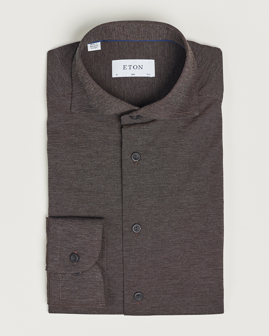 Herren | Hemden | Eton | Slim Fit Four Way Stretch Shirt Brown Melange