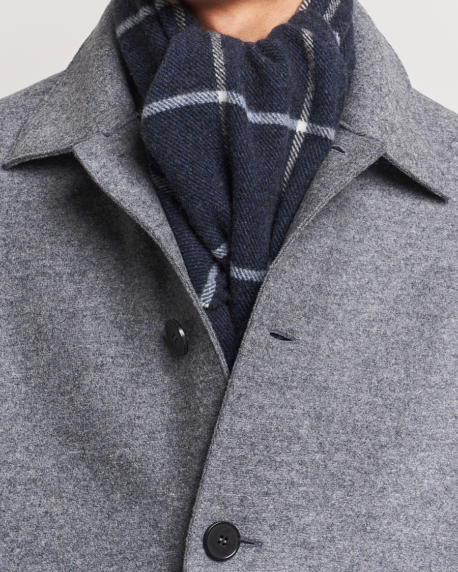 Herren | Eton Checked Wool Scarf Navy Blue | Eton | Checked Wool Scarf Navy Blue
