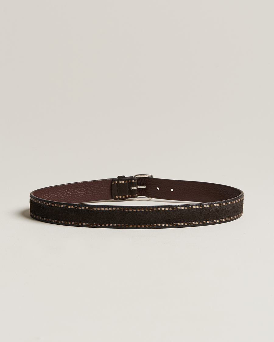 Herren | Orciani Suede Stitched Belt 3,5 cm Dark Brown | Orciani | Suede Stitched Belt 3,5 cm Dark Brown