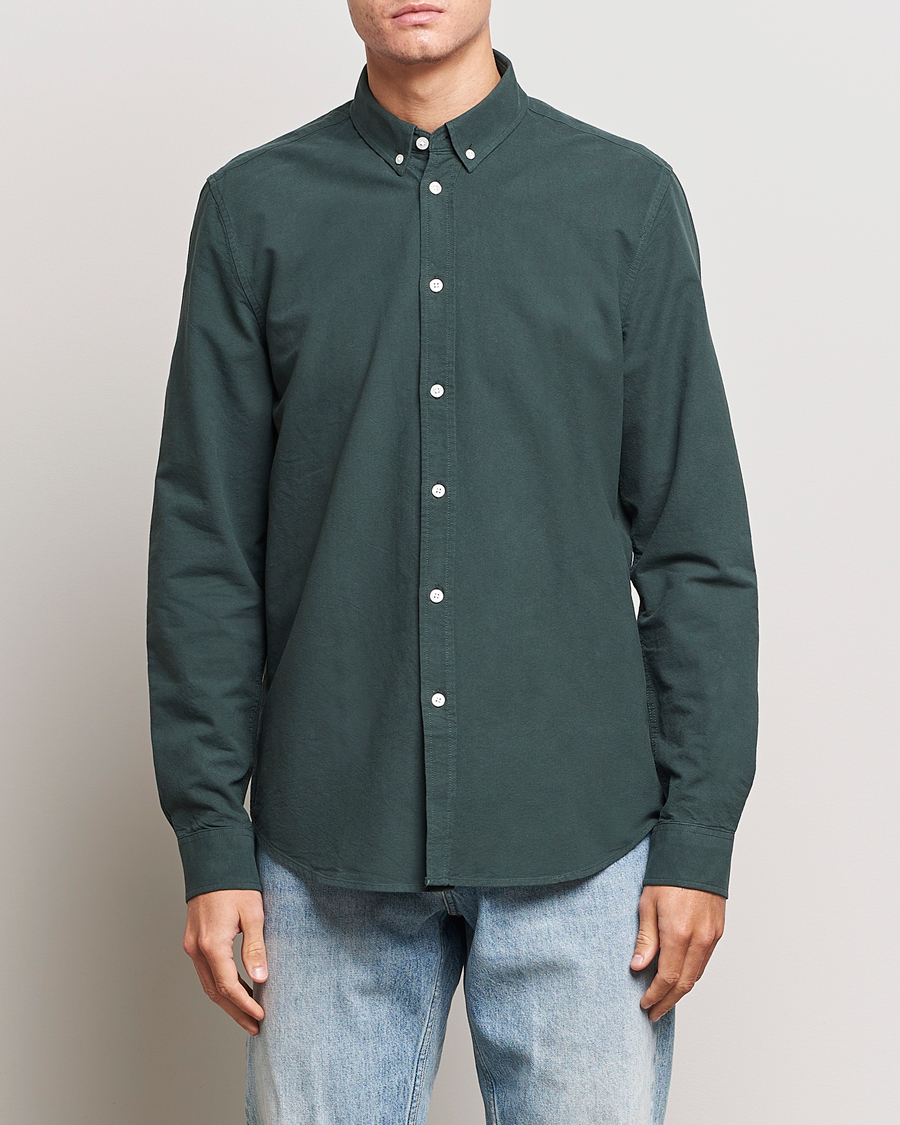 Herren | Oxfordhemden | Samsøe Samsøe | Liam Striped Button Down Shirt  Darkest Spruce