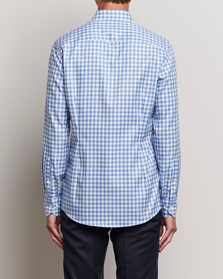Herren | Hemden | Stenströms | Slimline Check Cut Away Shirt Light Blue