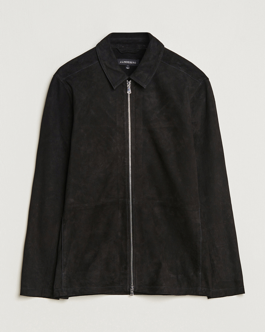 Herren | Jacken | J.Lindeberg | Jonah Suede Zip Overshirt Black