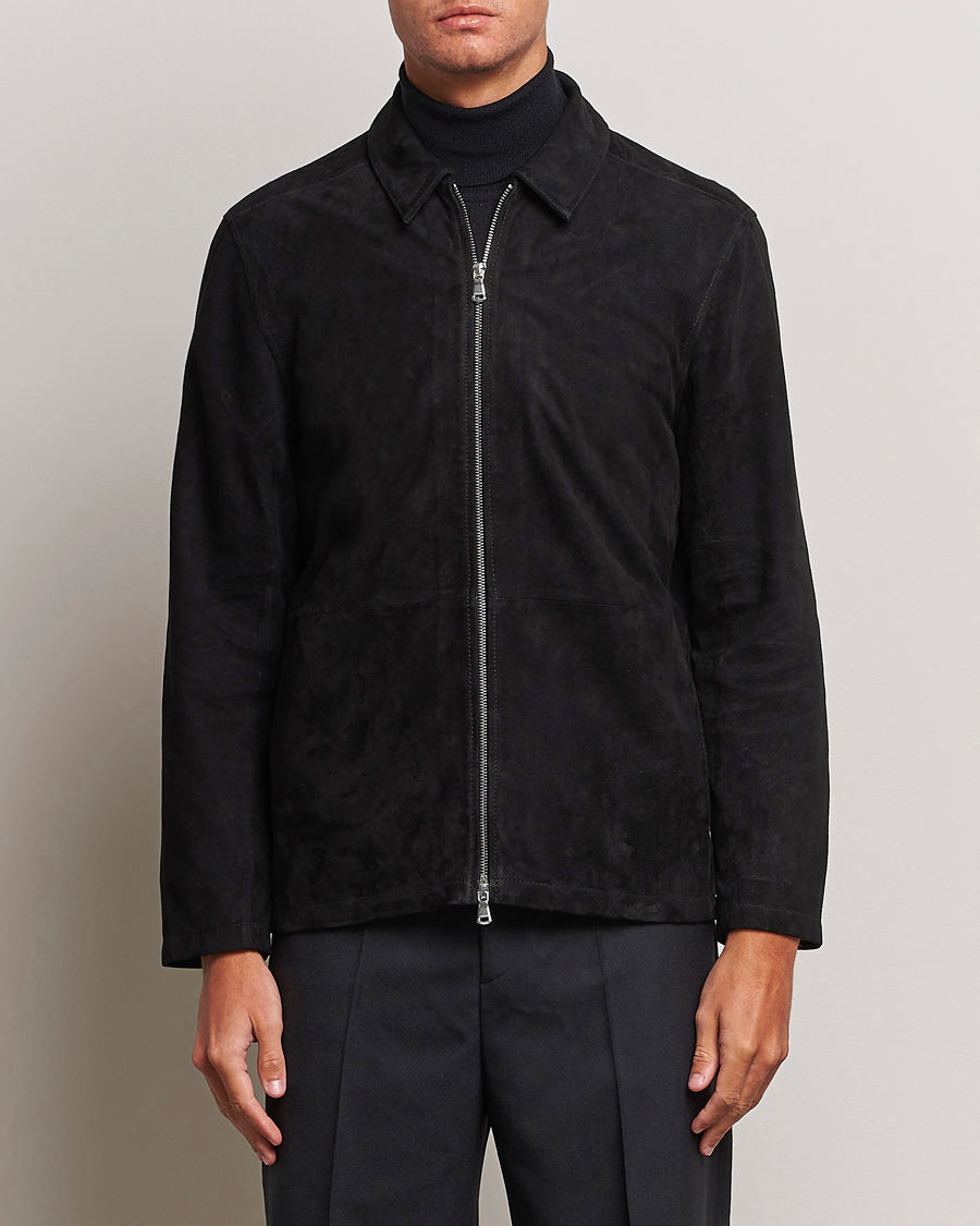 Herren | Jacken | J.Lindeberg | Jonah Suede Zip Overshirt Black