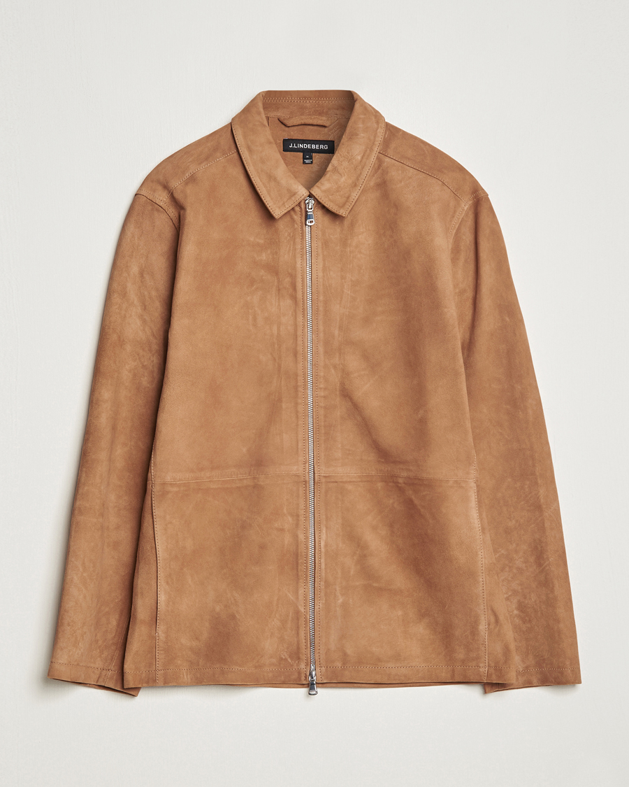 Herren | Jacken | J.Lindeberg | Jonah Suede Zip Overshirt Chipmunk