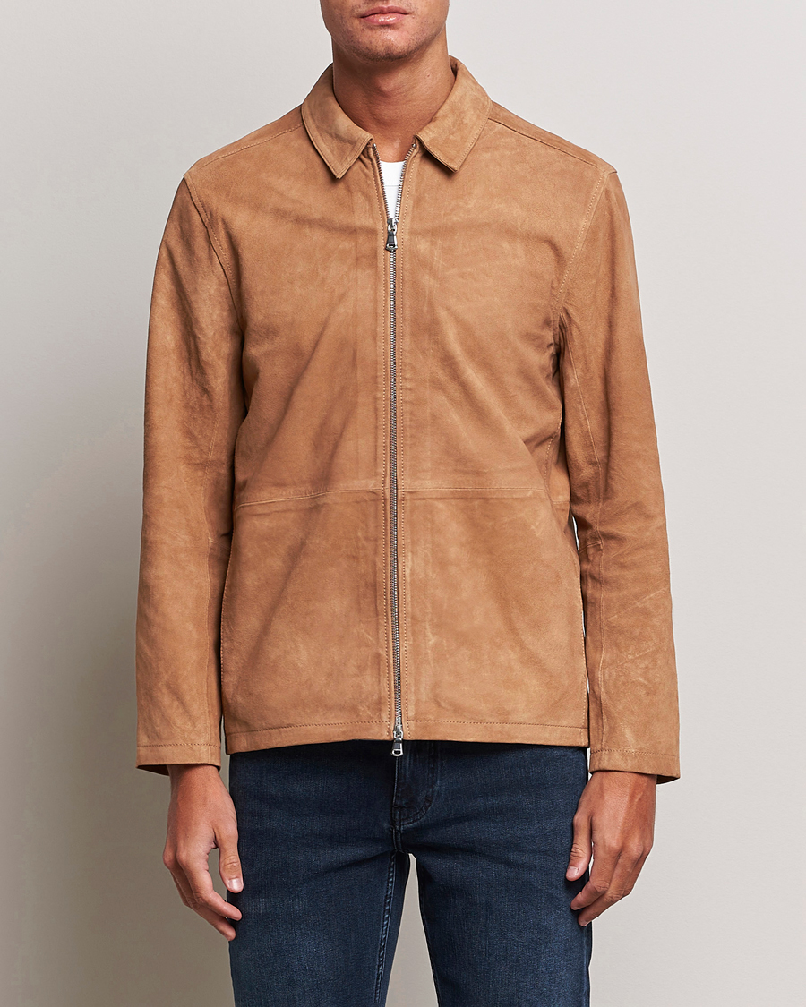 Herren | Jacken | J.Lindeberg | Jonah Suede Zip Overshirt Chipmunk