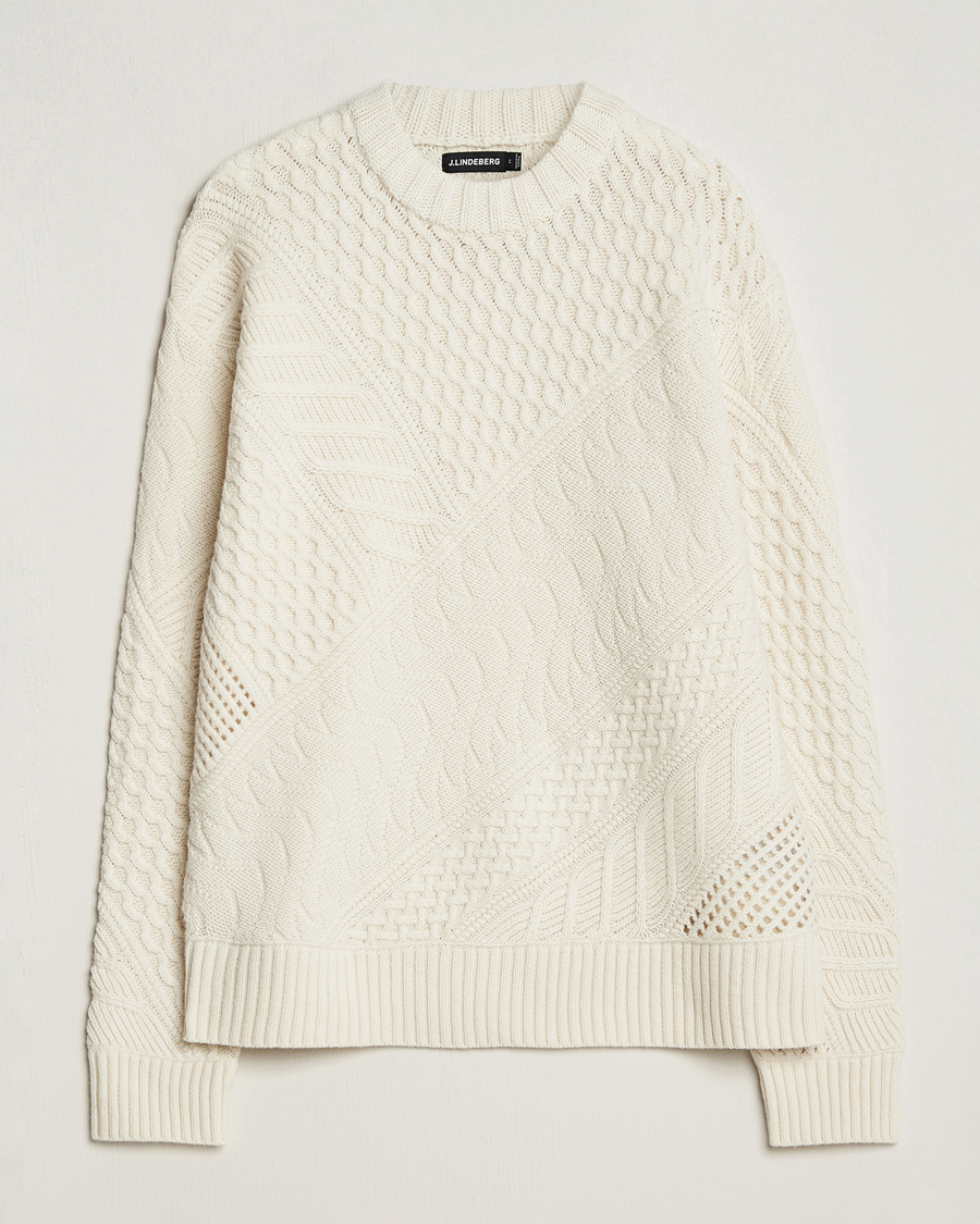 Herren | Pullover | J.Lindeberg | Savio Cable Knit Mock Neck Cloud White
