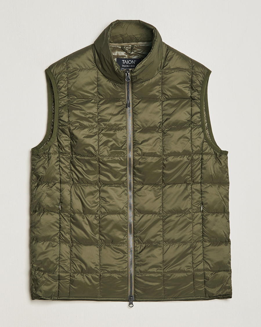 Herren | Jacken | TAION | High Neck Full Zip Lightweight Down Vest Dark Olive