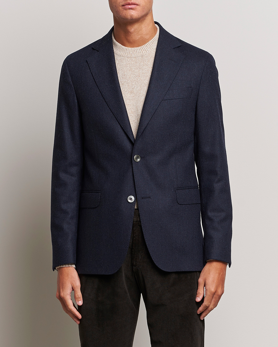 Herren | Sakkos | Oscar Jacobson | Ego Wool Flannel Blazer Navy Melange
