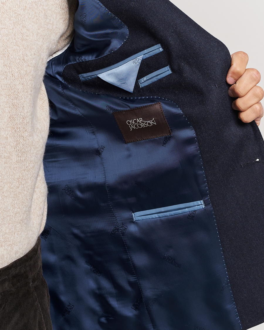Herren | Sakkos | Oscar Jacobson | Ego Wool Flannel Blazer Navy Melange