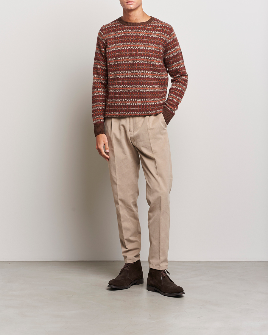 Herren | Pullover | Oscar Jacobson | Pete Fairisle Wool/Cashmere Crewneck Red