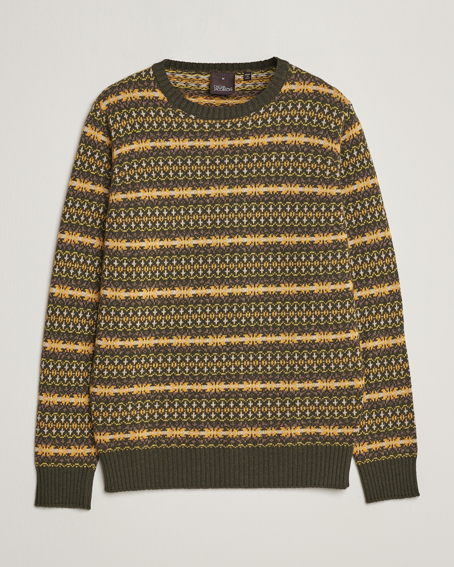 Herren | Pullover | Oscar Jacobson | Pete Fairisle Wool/Cashmere Crewneck Green