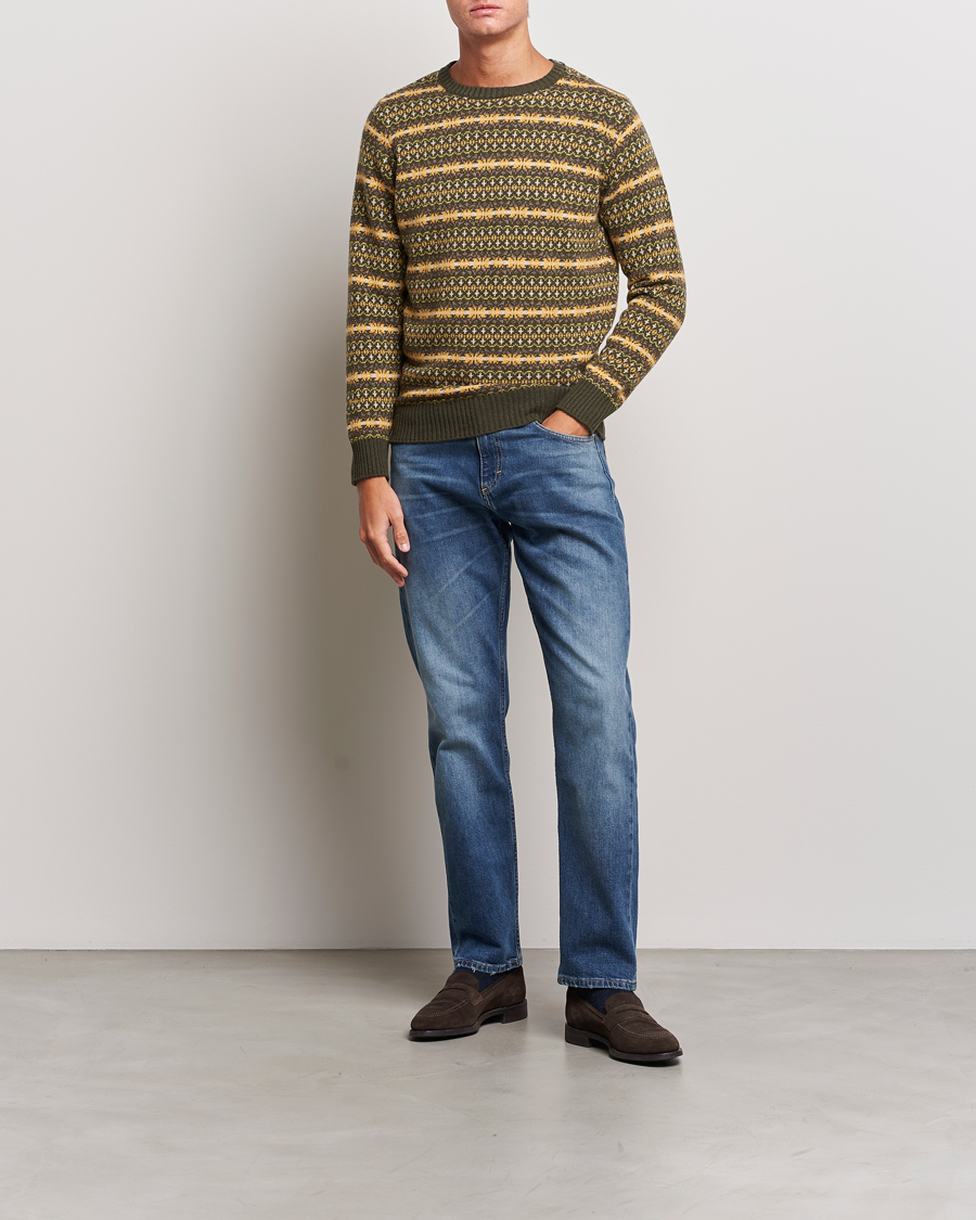 Herren | Pullover | Oscar Jacobson | Pete Fairisle Wool/Cashmere Crewneck Green