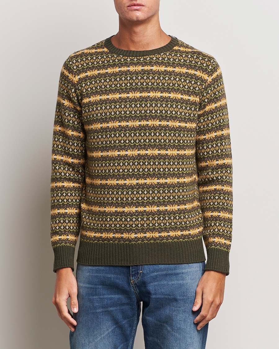 Herren | Pullover | Oscar Jacobson | Pete Fairisle Wool/Cashmere Crewneck Green