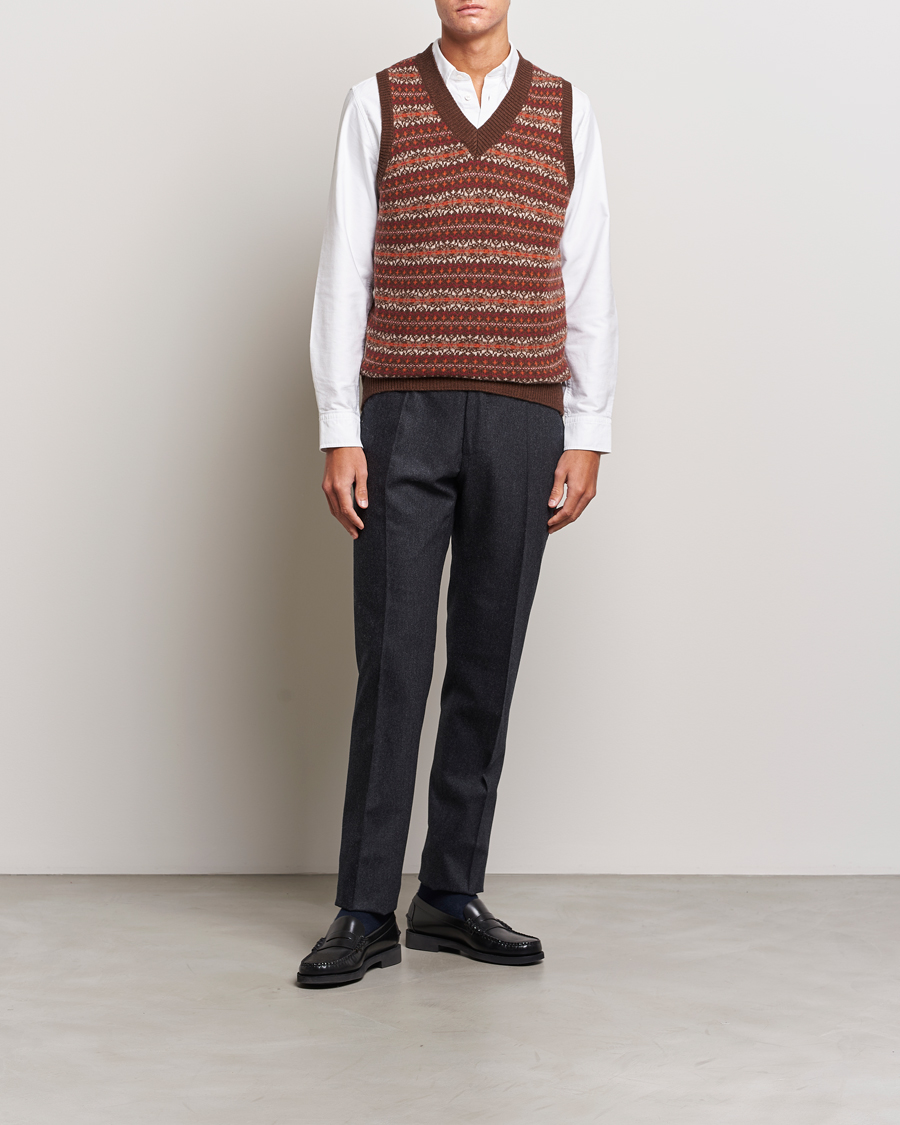 Herren | Pullover | Oscar Jacobson | Lucas Fairisle Wool/Cashmere Vest Red