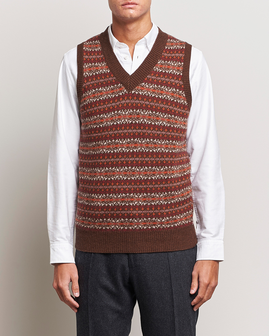Herren | Pullover | Oscar Jacobson | Lucas Fairisle Wool/Cashmere Vest Red
