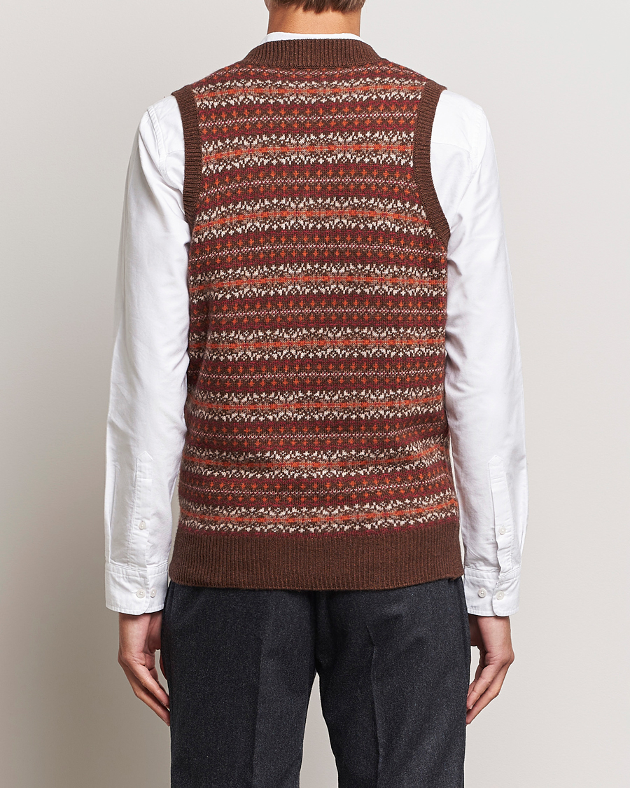 Herren | Pullover | Oscar Jacobson | Lucas Fairisle Wool/Cashmere Vest Red