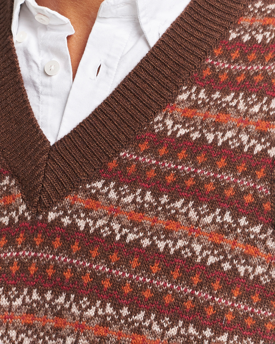 Herren | Pullover | Oscar Jacobson | Lucas Fairisle Wool/Cashmere Vest Red