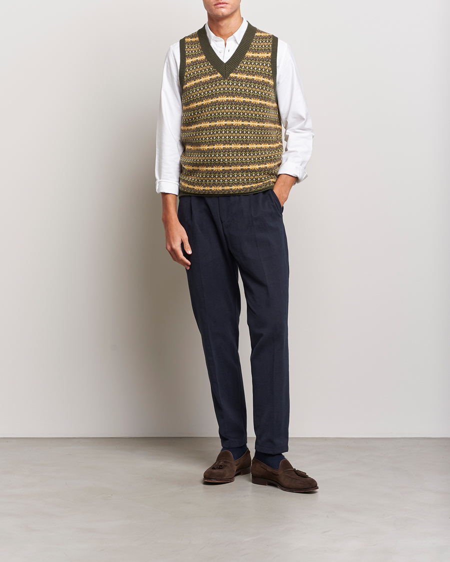Herren | Pullover | Oscar Jacobson | Lucas Fairisle Wool/Cashmere Vest Green