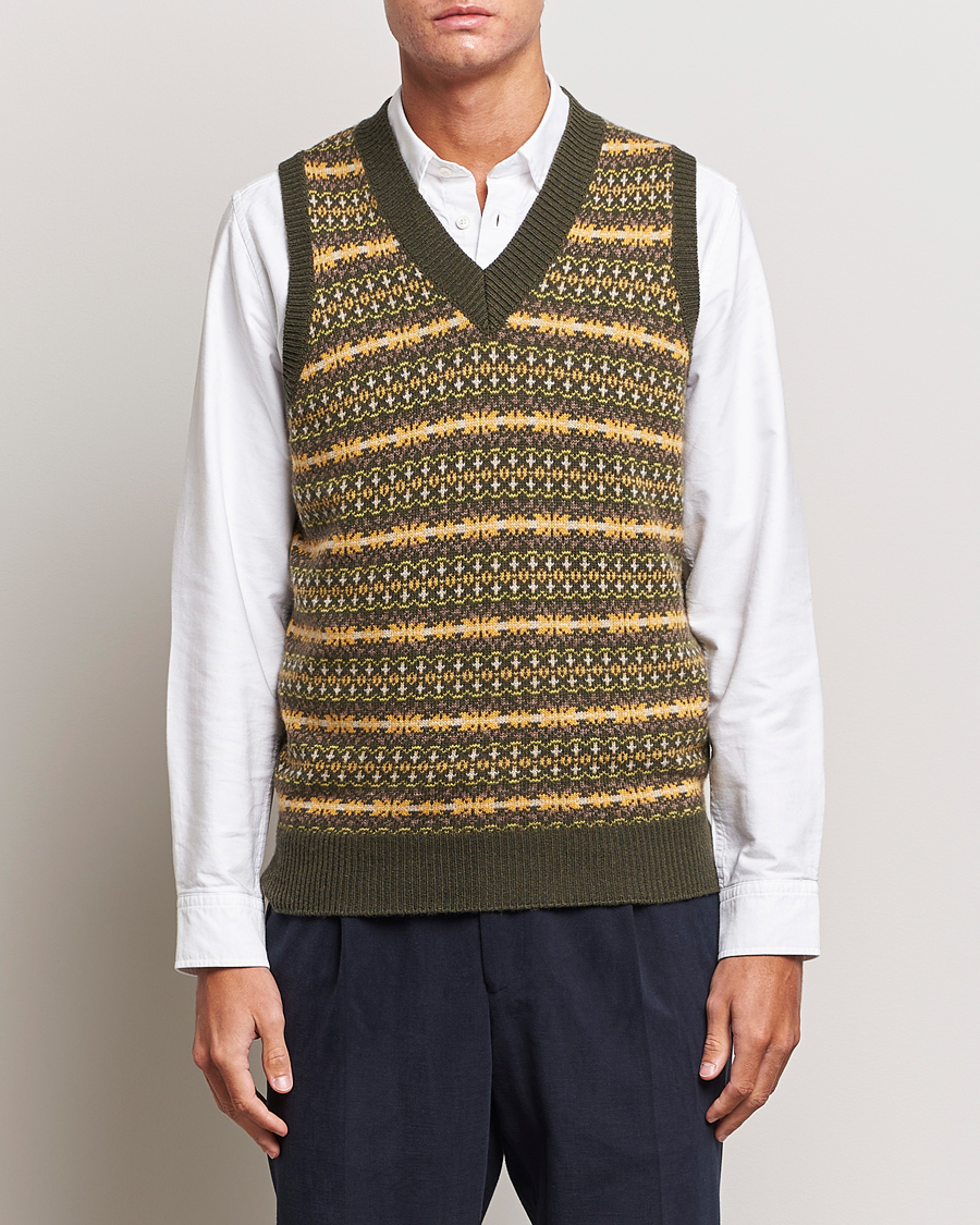 Herren | Pullover | Oscar Jacobson | Lucas Fairisle Wool/Cashmere Vest Green