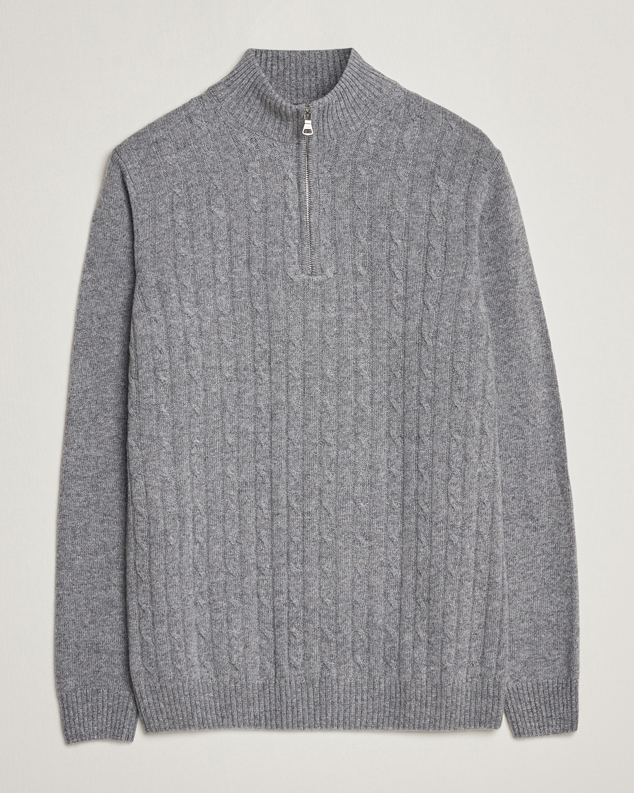 Herren | Pullover | Oscar Jacobson | Percy Wool/Cashmere Knitted Half Zip Grey Melange