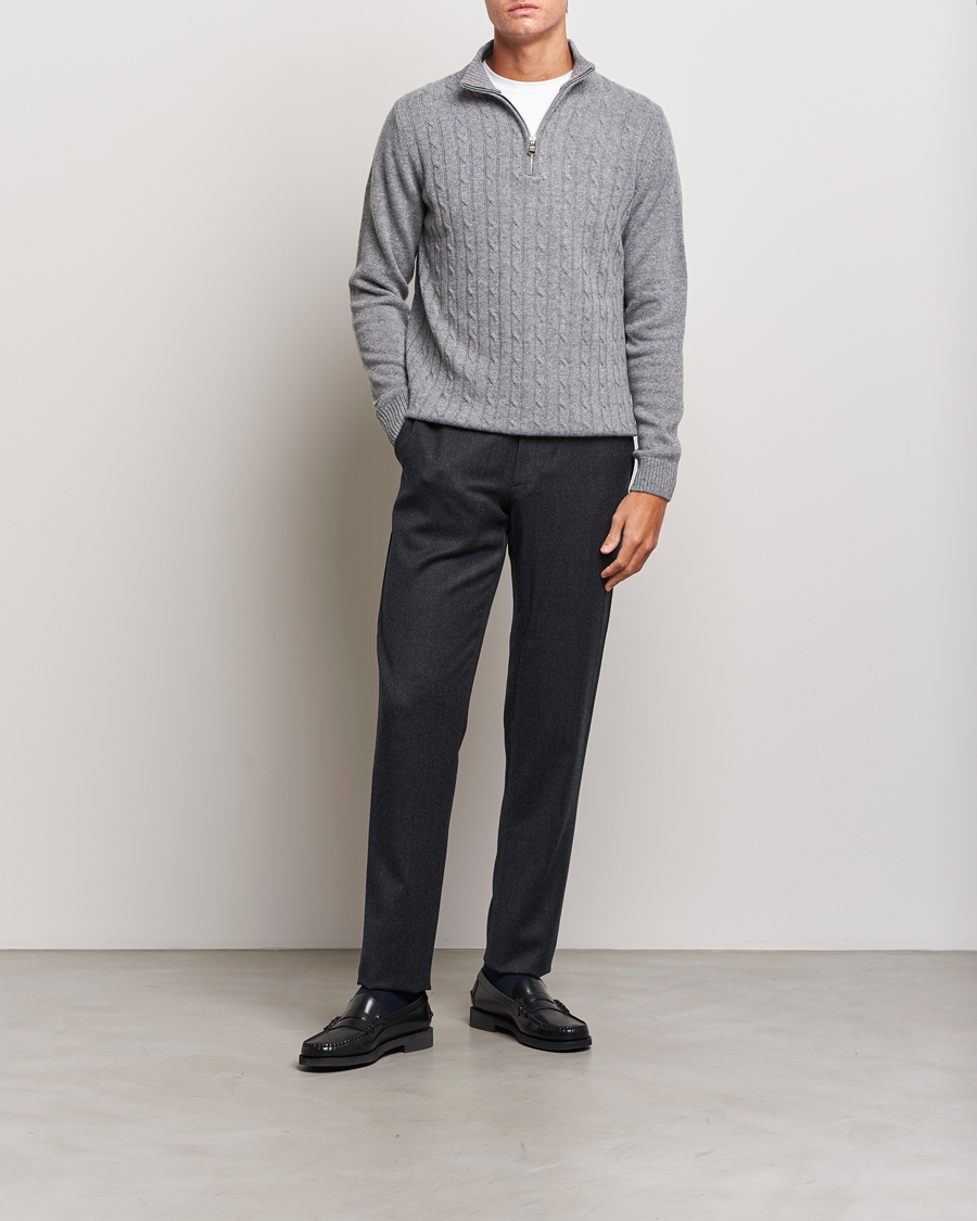 Herren | Pullover | Oscar Jacobson | Percy Wool/Cashmere Knitted Half Zip Grey Melange