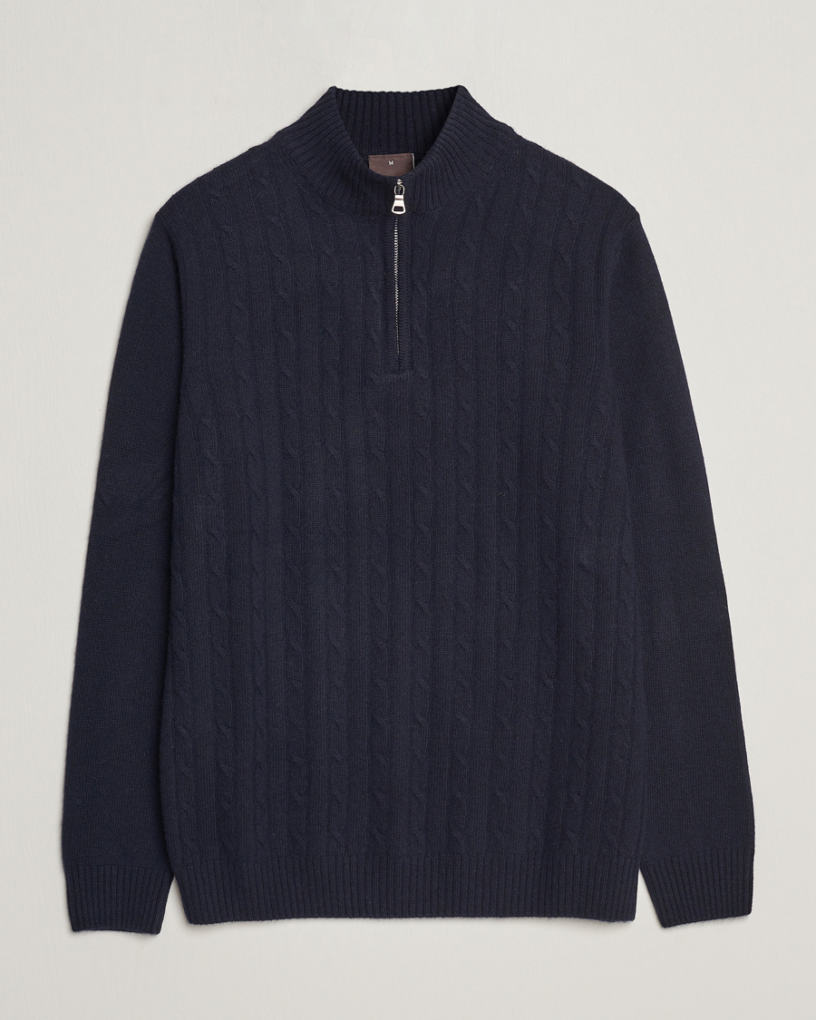 Herren | Pullover | Oscar Jacobson | Percy Wool/Cashmere Knitted Half Zip Navy