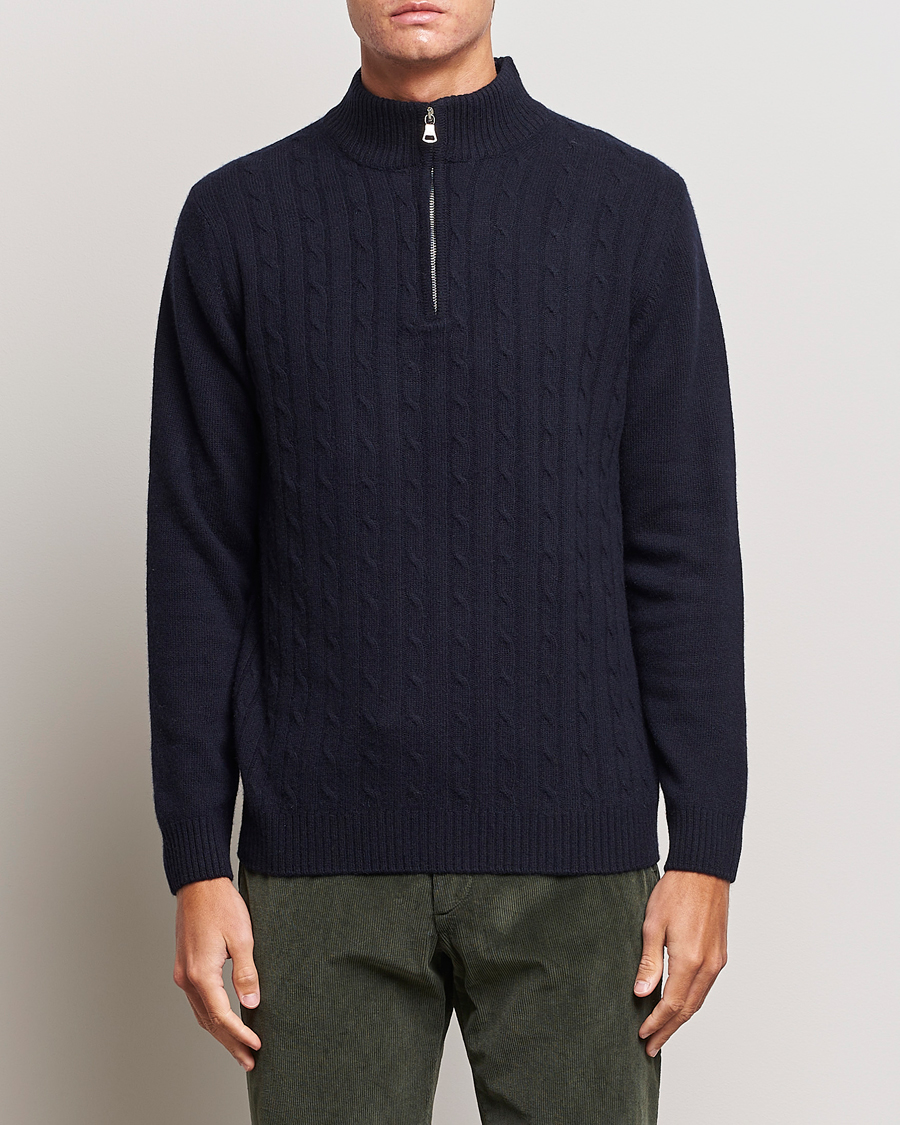 Herren | Pullover | Oscar Jacobson | Percy Wool/Cashmere Knitted Half Zip Navy