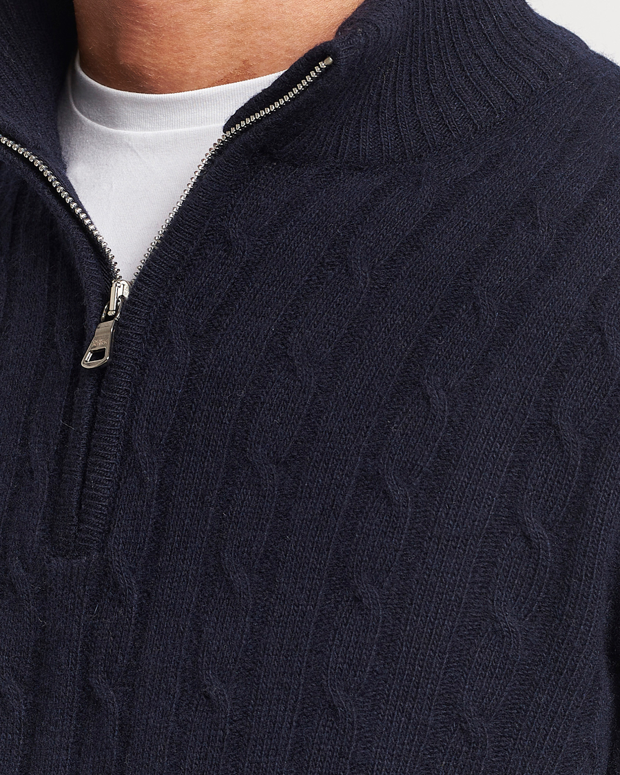 Herren | Pullover | Oscar Jacobson | Percy Wool/Cashmere Knitted Half Zip Navy