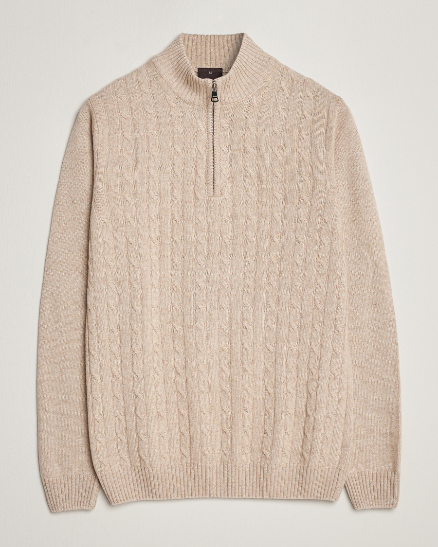 Herren | Pullover | Oscar Jacobson | Percy Wool/Cashmere Knitted Half Zip Beige