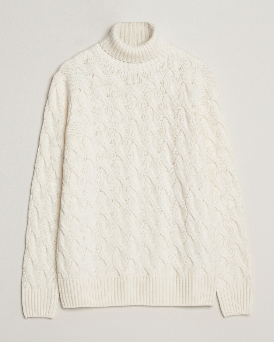 Herren | Pullover | Oscar Jacobson | Seth Heavy Knitted Wool/Cashmere Cable Rollneck White