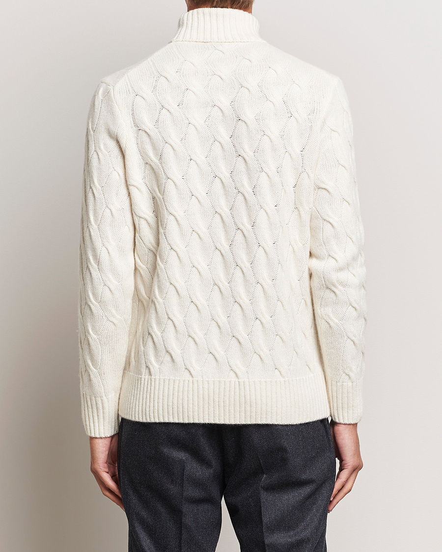 Herren | Pullover | Oscar Jacobson | Seth Heavy Knitted Wool/Cashmere Cable Rollneck White