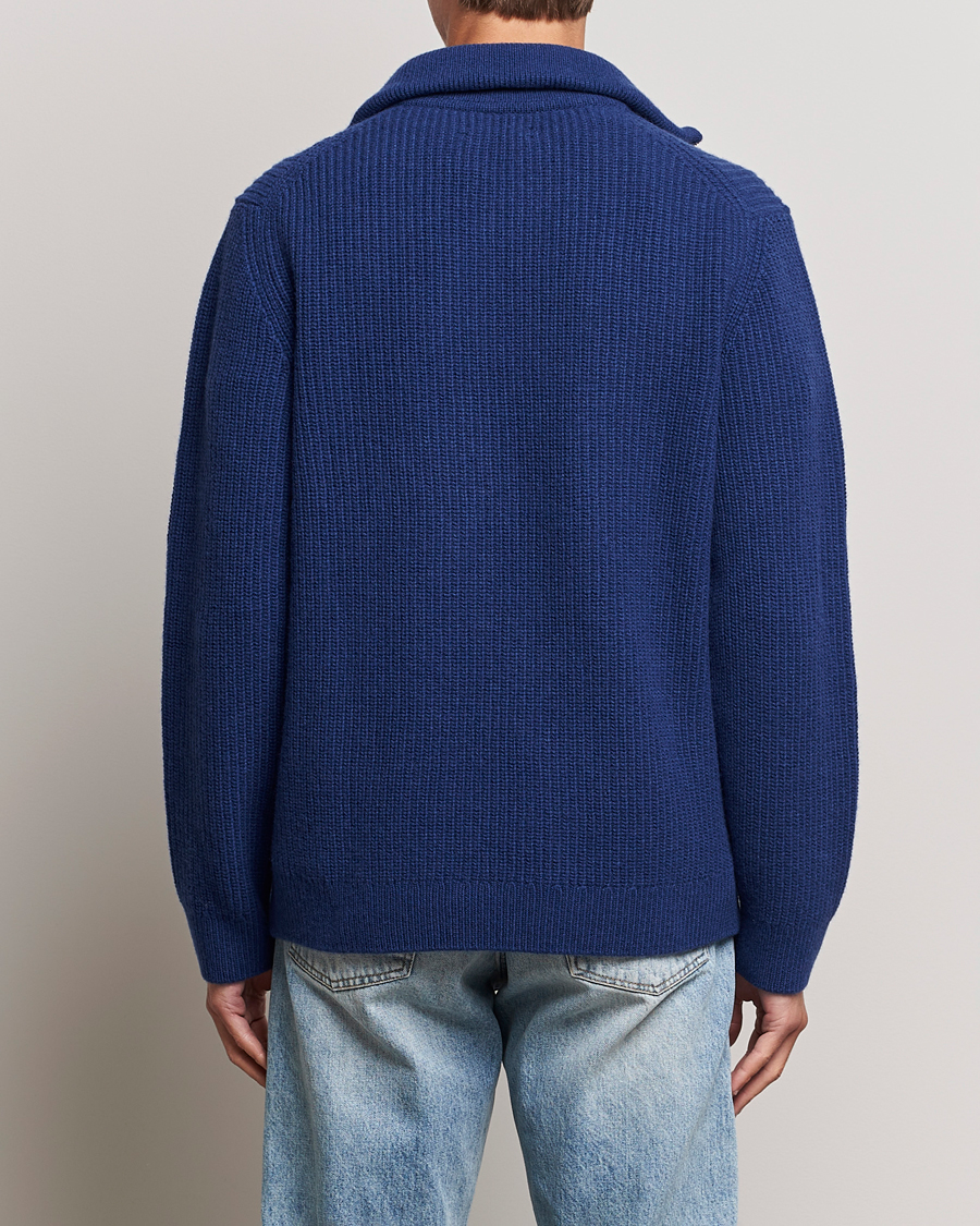 Herren | Pullover | Nudie Jeans | August Wool Rib Knitted Half Zip Royal Blue