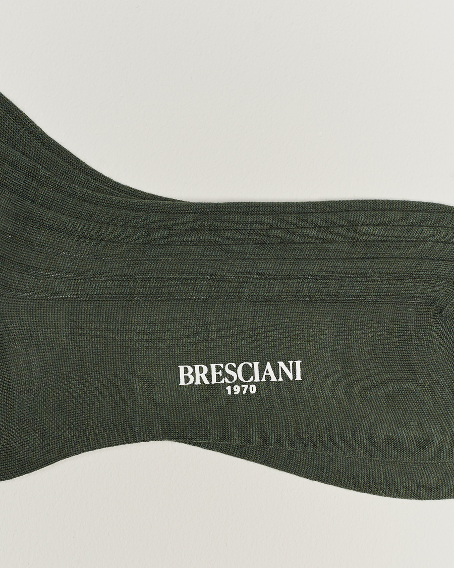 Herren | Socken | Bresciani | Wool/Nylon Ribbed Short Socks Green