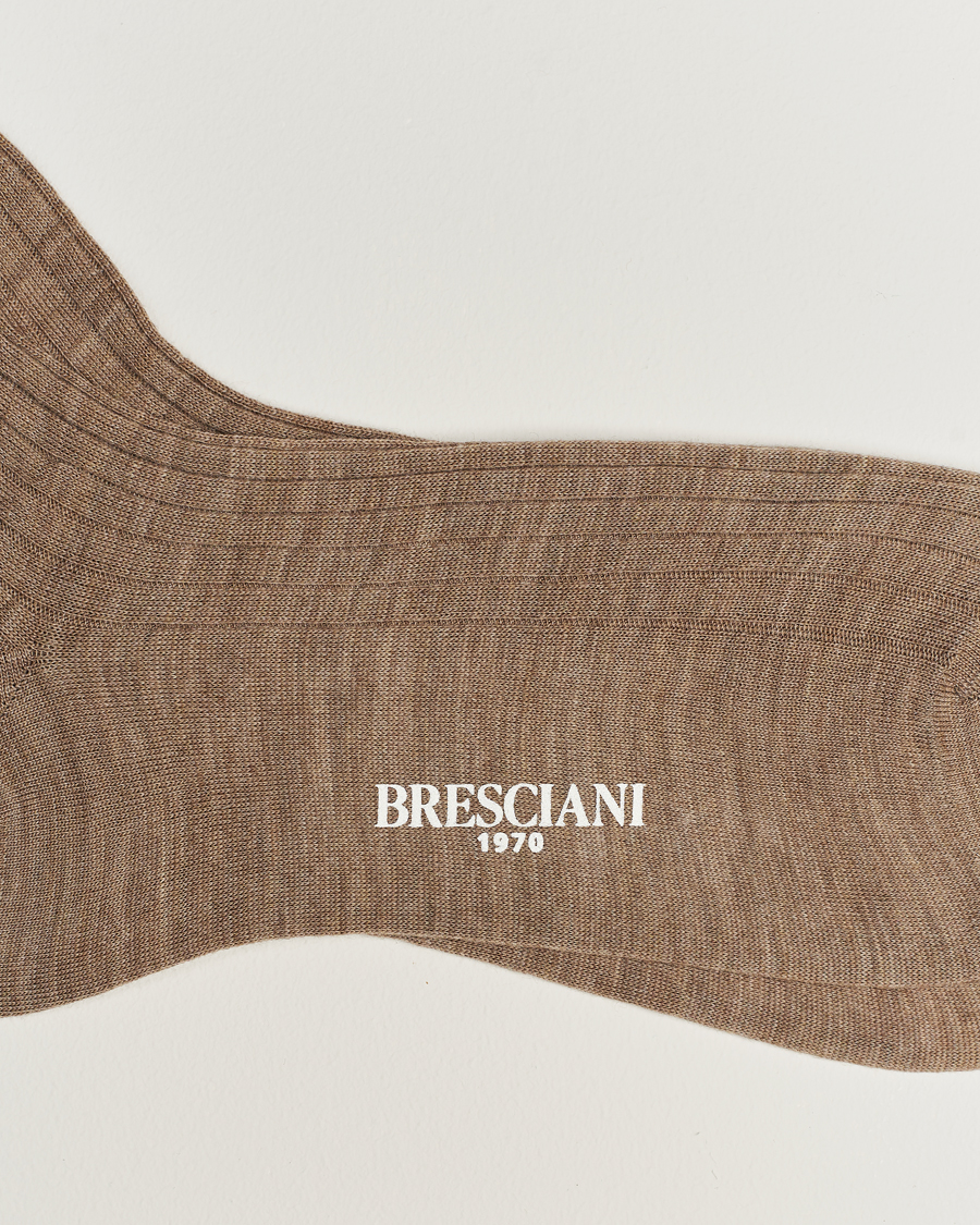 Herren | Socken | Bresciani | Wool/Nylon Ribbed Short Socks Beige Melange