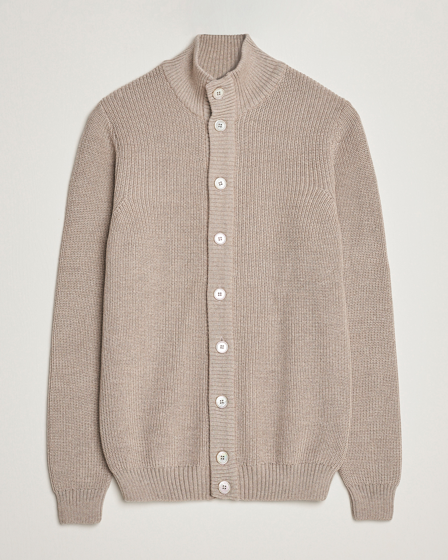 Herren | Pullover | Stenströms | Half Card Heavy Merino Cardigan Beige
