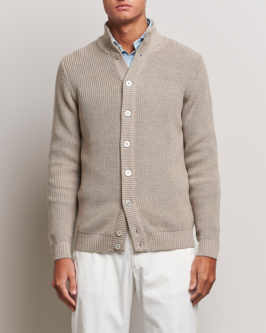 Herren | Pullover | Stenströms | Half Card Heavy Merino Cardigan Beige