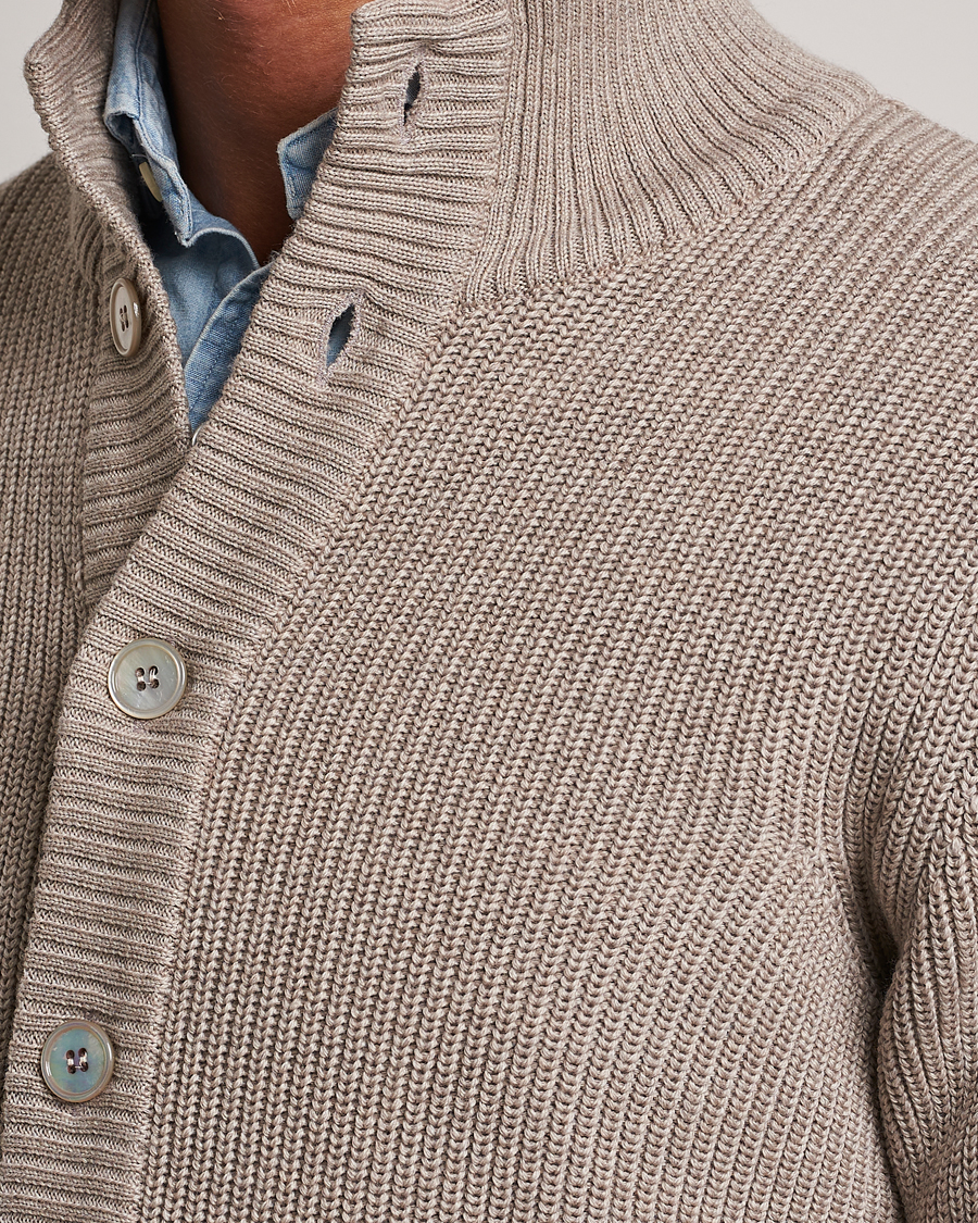 Herren | Pullover | Stenströms | Half Card Heavy Merino Cardigan Beige