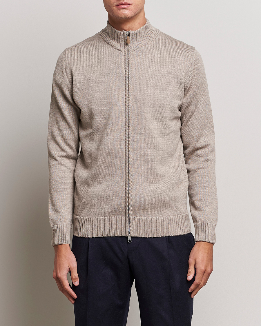 Herren | Pullover | Stenströms | Chunky Merino Full Zip Cardigan Beige