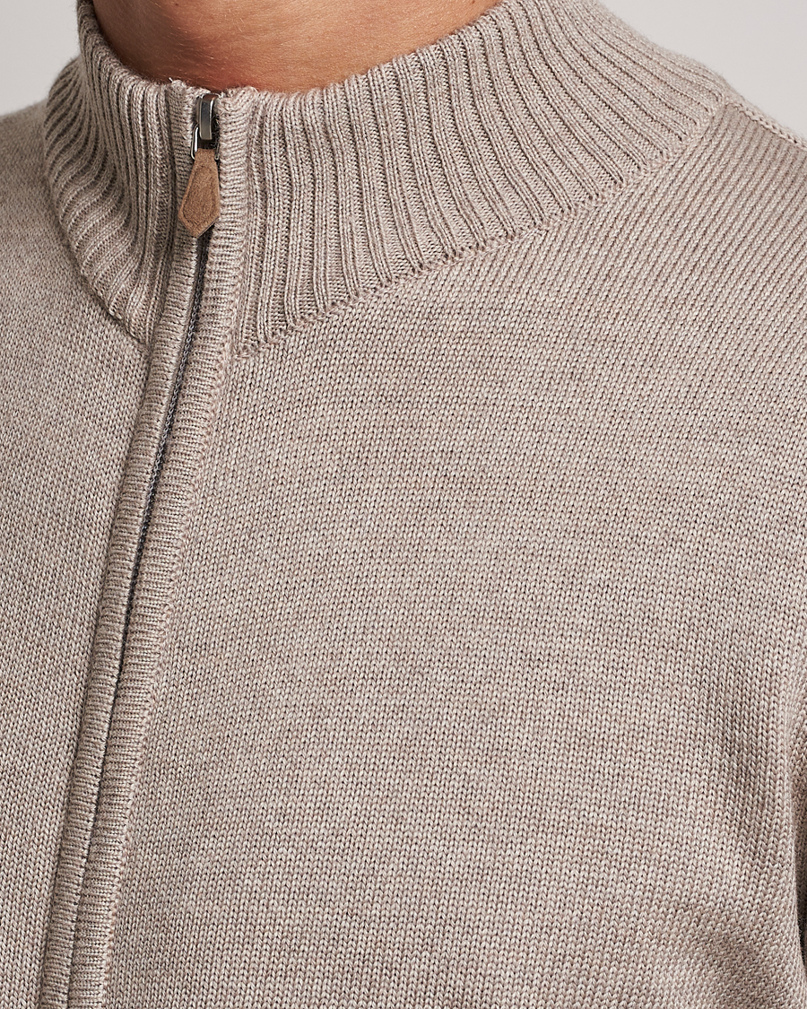 Herren | Pullover | Stenströms | Chunky Merino Full Zip Cardigan Beige