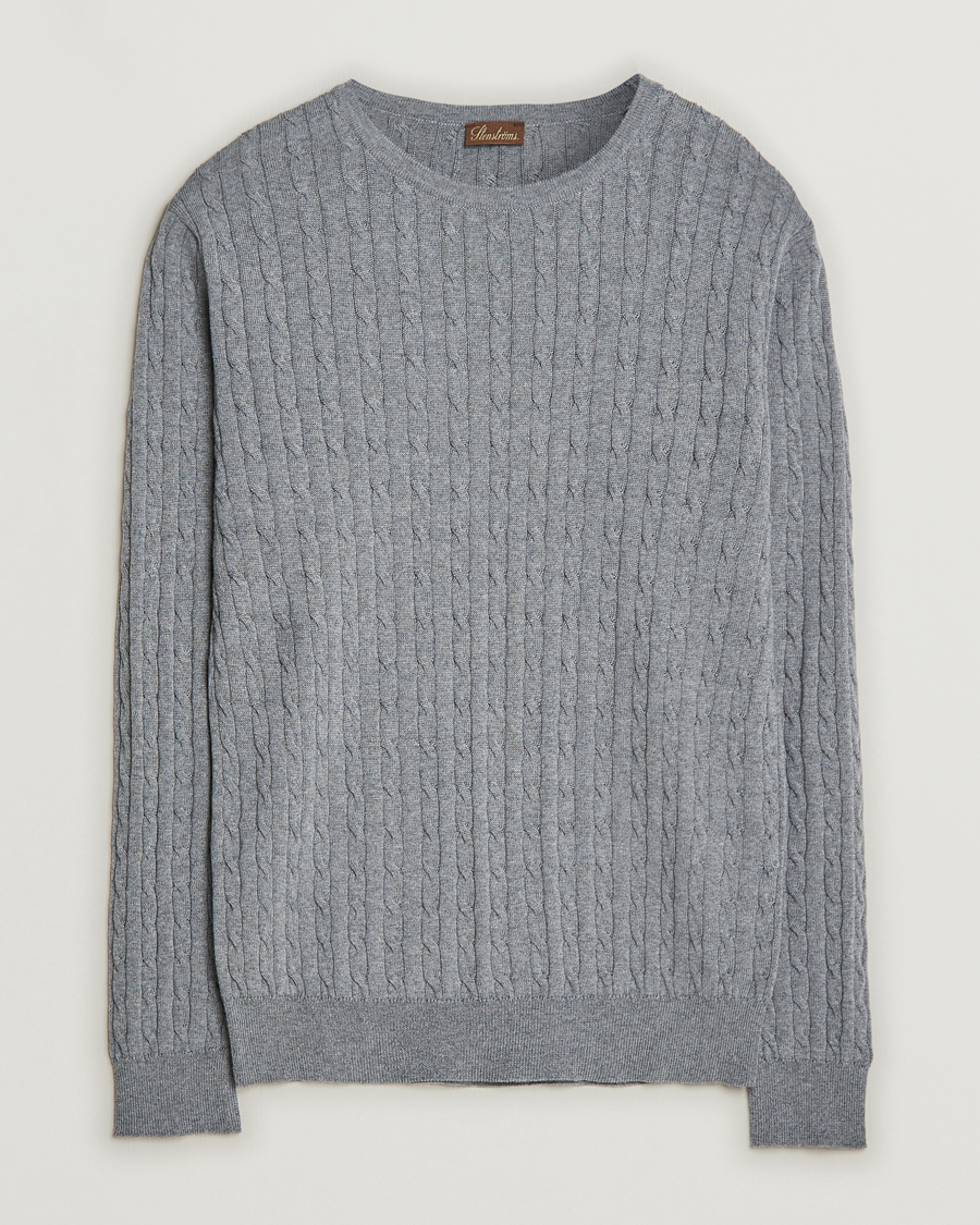 Herren | Pullover | Stenströms | Merino Cable Crew Neck Grey