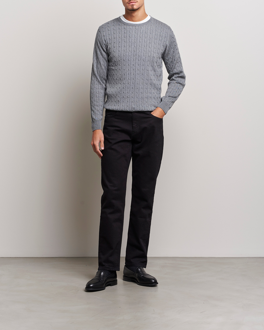 Herren | Pullover | Stenströms | Merino Cable Crew Neck Grey