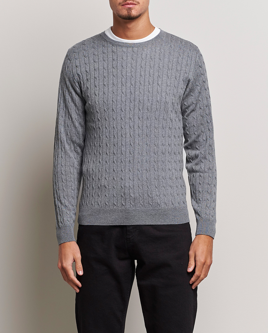 Herren | Pullover | Stenströms | Merino Cable Crew Neck Grey