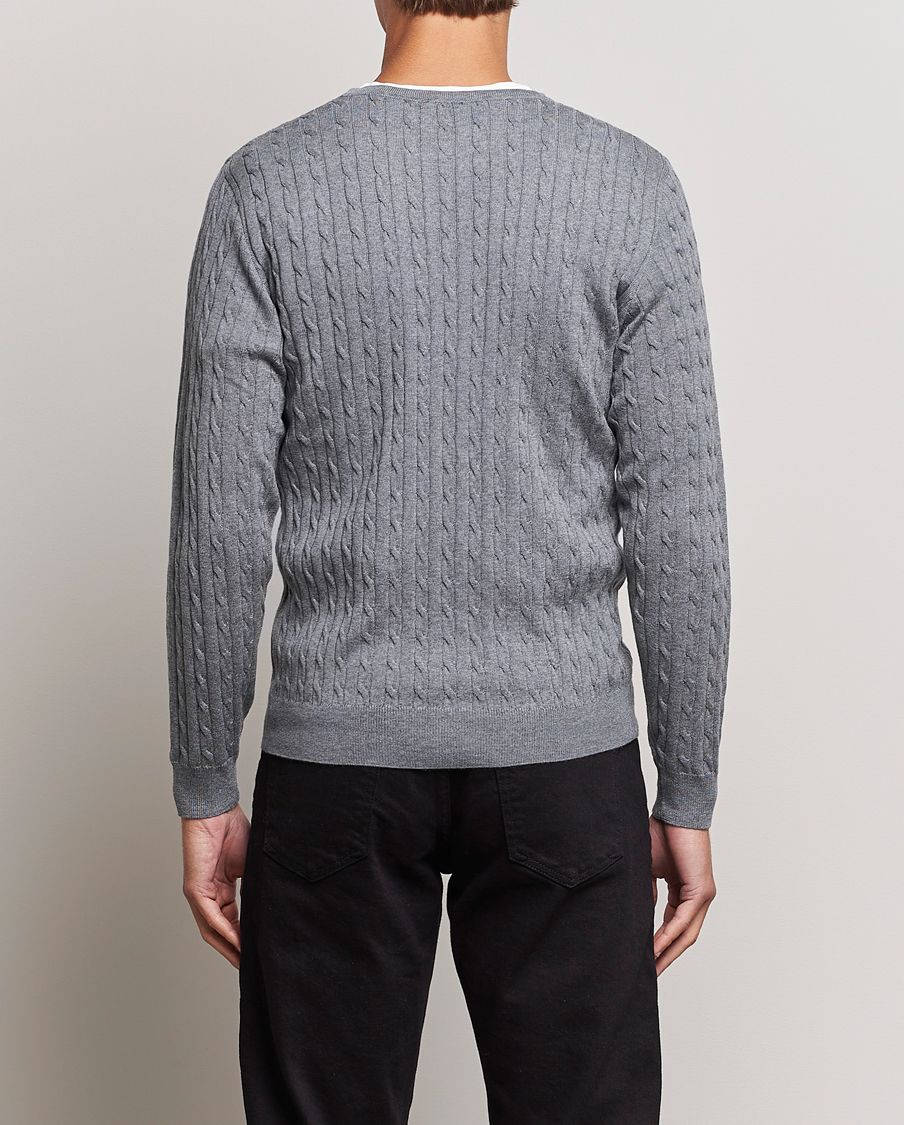 Herren | Pullover | Stenströms | Merino Cable Crew Neck Grey