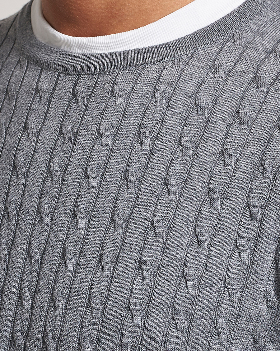 Herren | Pullover | Stenströms | Merino Cable Crew Neck Grey