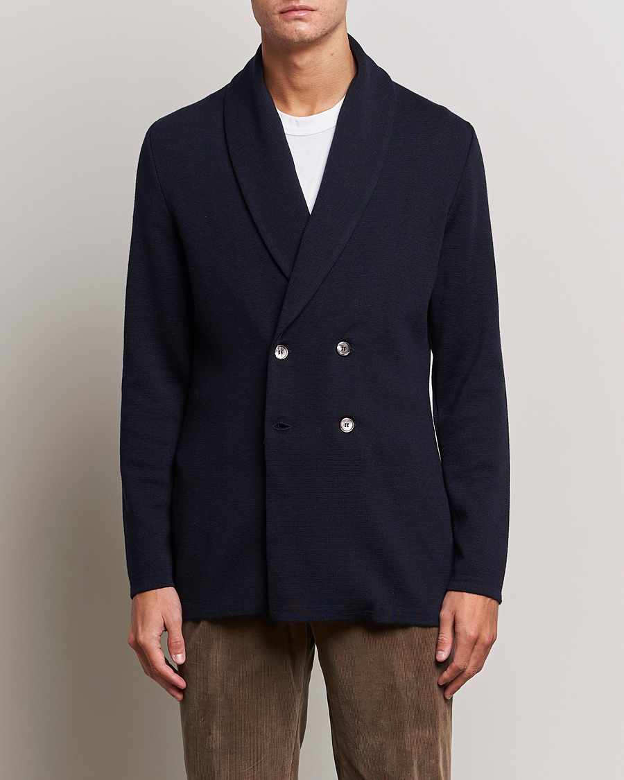 Herren | Sakkos | Stenströms | Merino Knitted Tuxedo Cardigan Navy