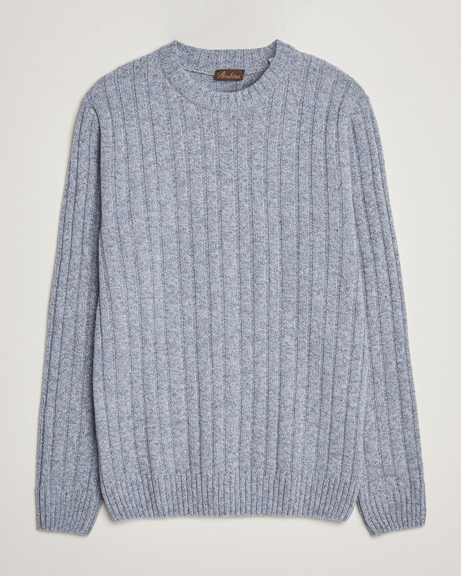 Herren | Pullover | Stenströms | Super Geelong Merino Crewneck Blue/Grey