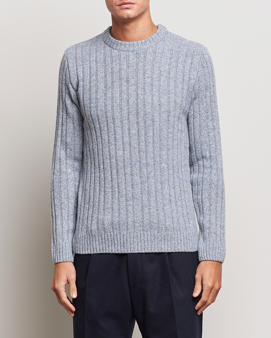 Herren | Pullover | Stenströms | Super Geelong Merino Crewneck Blue/Grey