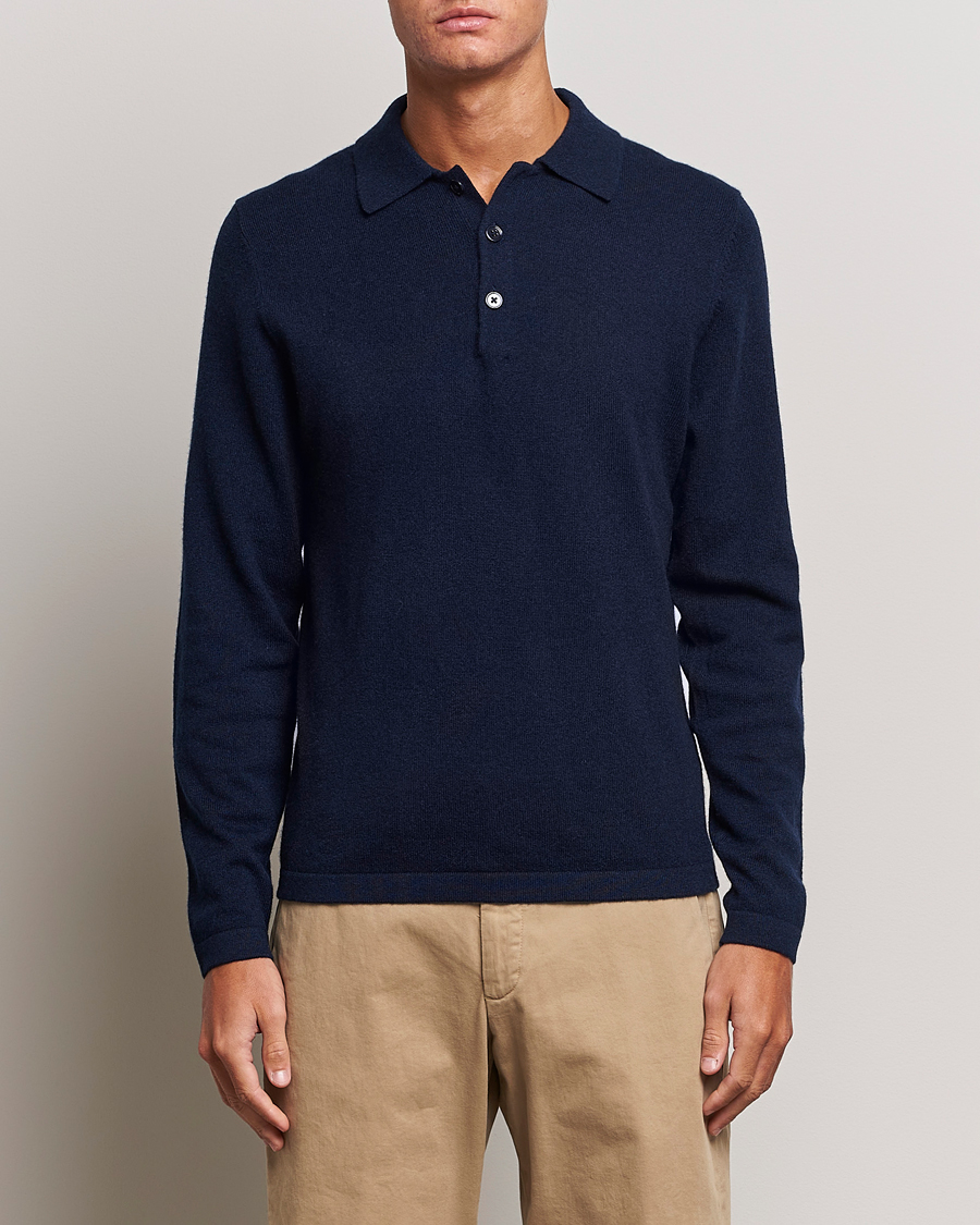 Herren | Pullover | Stenströms | Cashmere Poloshirt Navy