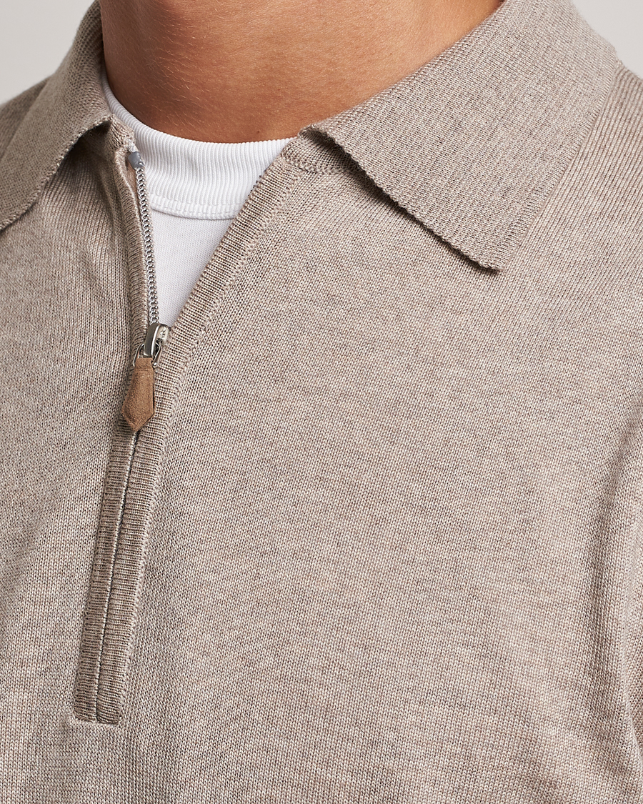 Herren | Pullover | Stenströms | Merino Wool Zip Polo Beige