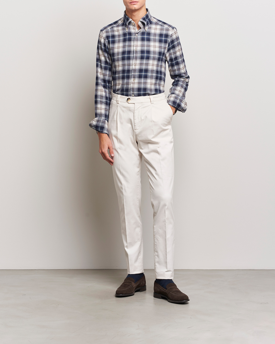 Herren | Hemden | Stenströms | Slimline Checked Button Down Flannel Shirt Blue